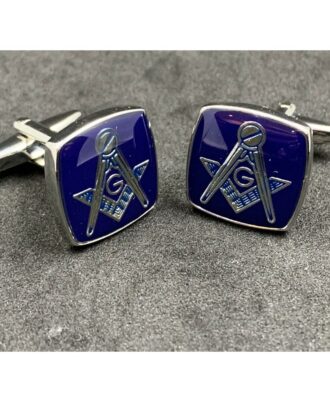 Masonic-Freemason-Cufflinks-Square-Compass-Blue-Enamel-with-Silver-Cufflinks